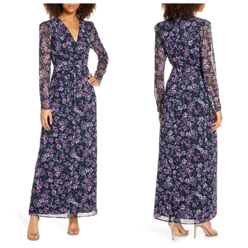 NEW Wayf Celeste Floral Pleated Long Sleeve Gown XS